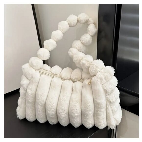 NWT Handbag Purse Shoulder Bag Faux Fur Fuzzy Soft Plush Handheld PEACH PINK - Picture 13 of 13